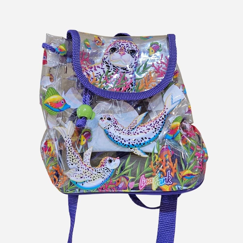 90s y2k Lisa Frank rainbow leopard seals mini clear backpack RARE